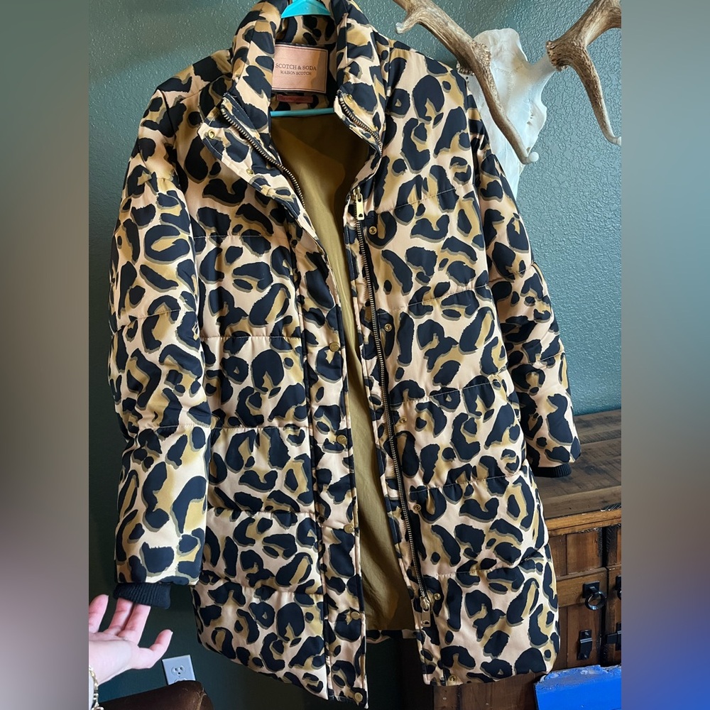 Scotch & Soda Leopard Print Puffer Coat - Women small